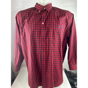 Men’s U.S. Polo Assn. Plaid Long Sleeve Button Up Shirt Size 4XL Red Black EUC